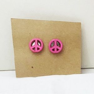 Earrings Peace Sign Earthy Pink Boho Bohemian Hippie Y2K Gorpcore Dyed Howlite